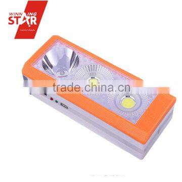 2+1w COB LED Plastic Portable Emergency Light With 2000mah Battery