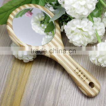 high quality makeup wood bamboo frame handle mirror