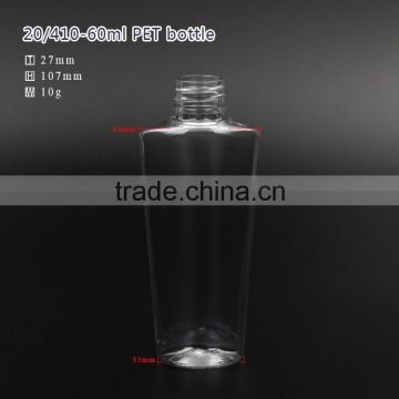 60ml tapered PET bottle with 20/410 disc caps or sprayer pump for cream or mist