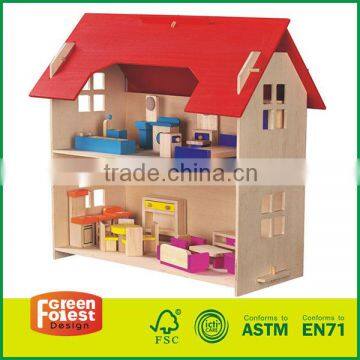 EN71 Wooden Doll House with Furnitures