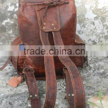 Real Rustic Brown Leather Vintage Travel/picnic/overnight Back Pack Bag photo-3