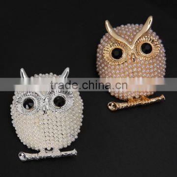 2015 Fashion hot-selling new style sparkling pearl owl brooch