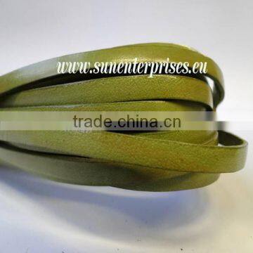 Flat Nappa Leather cords - Italian Leather - Olive Green- 20mm