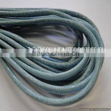 Round Leather Cords - Round strobel 4mm lizard blue + paillettes transparent