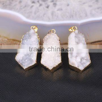 Druzy Quartz Pendant, Polygon shape Natural Druzy Pendant Gold Edged Gemstone Jewelry