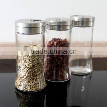 Glass Condiment Salt Holder With Stainless Steel Caps photo-2