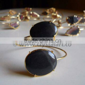 BLACK AGATE ELECTROPLATED OVAL SHAPE BANGLE