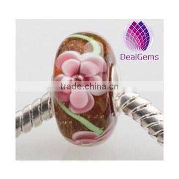 Lampworked glass and silver-plated brass big hole glass bead