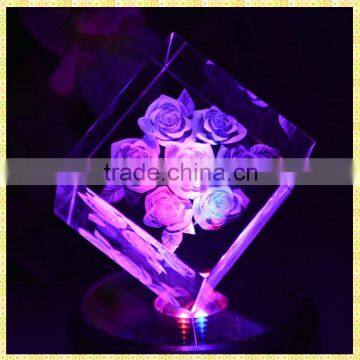 Hot Sale Clear 3D Laser Crystal Rose Cube For Married Gifts