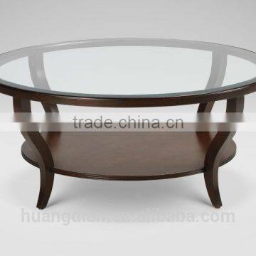 cheap round solid wood coffee table with glass top for sale CT7002