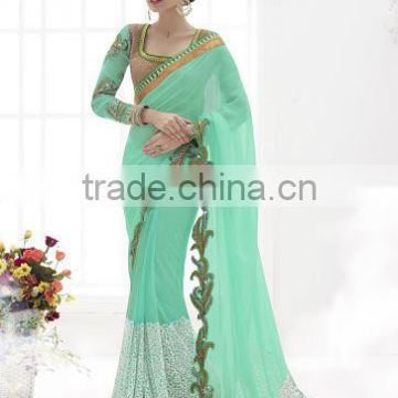 Sea Green Georgette On Net Saree