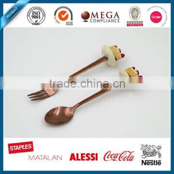 Dessert Spoon and Fork Set, Stainless Steel Flatware Set With Cute Polyresin Handle, Reindeer Cutlery Set With Golden Handle