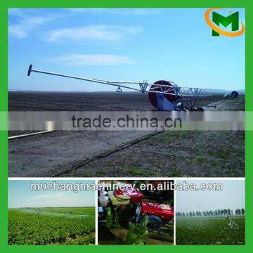 Farm irrigation sprinkler with wheel