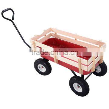Outdoor Wagon ALL Terrain Pulling Children Kid Garden Cart w/ Wood Railing Red photo-5