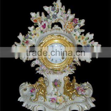 Ancient Collectable Antique Brass and Ceramic Table Clock, Decorative Lady Dancing Under Flower Tree Desk Clock photo-5