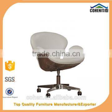 Luxury White Top Grain Leather Leisure Chair/egg Chair With Aluminium Coating Back Swivel Bar Chair photo-3