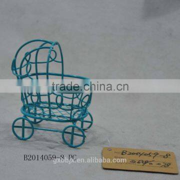 Handmade Metal Wire Miniature Baby Carriage Basket photo-2