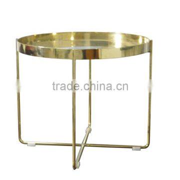 Wholesale living room furniture vacuum-deposited Brass sofa side table with metal folding legs