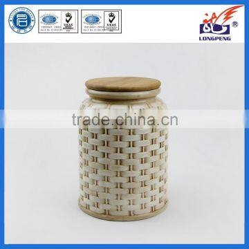 Ceramic Knitted Food Storage Jar With Airtight Seal Bamboo Lid Wholesale