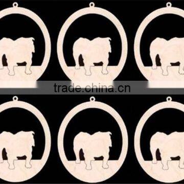Hot Sell Dog Bulldog Ornament Natural Craft Wood Cutout Made in China
