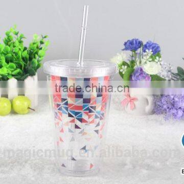 Double Wall Clear Transparent 16oz Plastic Tumbler With Straw photo-6