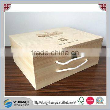 High Quality Handmade Pine wooden 6 bottle Wine case crate CN