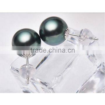 Wholesale Pretty 12-13mm Peacock Green Tahiti Pearl Jewelry Earring photo-3