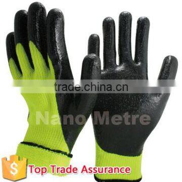 NMSAFETY 7gague nappy acrylic coated nitrile on palm and thumb gloves for winter use