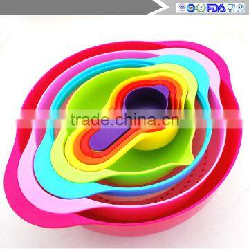 8Pcs/Set Multifunctional Kitchen Rainbow Bowl Measuring Spoon Cup Filter Drain Mixing Salad Food Baking Tools photo-5