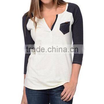 Wholesale customized Women raglan tshirt 3/4 sleeve