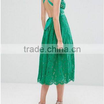 Lace clothing OEM Square neck Box-pleat skirt prom dress fashion design Midi Prom Dress