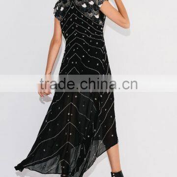 Boho Clothing Chiffon Maxi Embroidered And Beaded Dress Ladies Fashion Dresses With Pictures 2016 HSD5815 photo-4