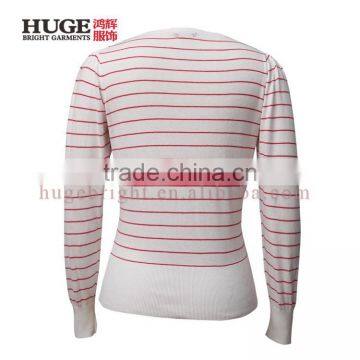 Women Two-tone Striped Cotton Cardigan With Long Sleeves, Button Closure Front photo-2