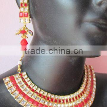 Crystal Ruby Bollywood Necklace Jhumka EARRING Set photo-6
