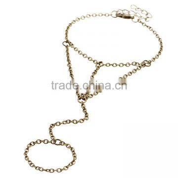 high end Gold plating finger jewelry, simple design chain jewelry, hot sales finger ring bracelet for women