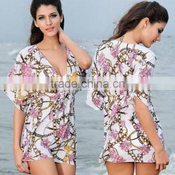 Women Cool Floral Pattern Summer Beach Dress Swimwear Smock Top SV002465