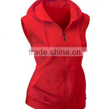 OEM New Design Cotton Plain Wholesale Sleeveless Hoodie Womens Fashion Vests With Zip photo-2