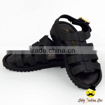 Fancy Kids Plain Black Soft Silicone Gladiator Wear Resistant Baby Boy Summer Flattie Casual Snadals Shoes photo-3