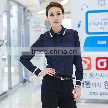 Custom High Quality Woman Clothes Fashionable Navy Blue Elegant Ladies Blouse Wholesale