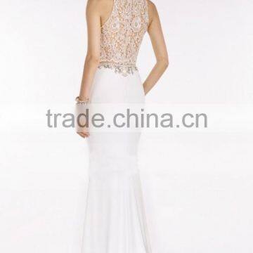 2016 High Neck Prom Dresses Sheath Lace & Spandex Sweep photo-3