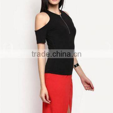 Blank Cold Shoulder T-shirt Women Clothes Fittes Zipper up t Shirt photo-5
