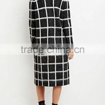 Women Open Front Sleeved Longline Cardigan Fashion Allover Grid Long Cardigan 2016 photo-2