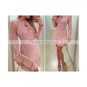 hot sale long sleeve pink lace bodycon elegant sexy party dress dress women fashion dress women