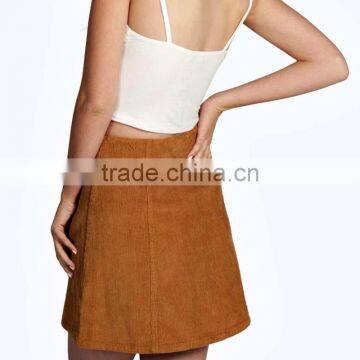 A Line Button up Corduroy Short Mini Skater Skirts for Women