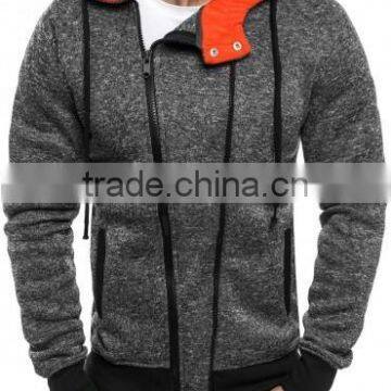 Men's Dark Grey and Orange Contast Color Zipper Details Hoodies photo-3