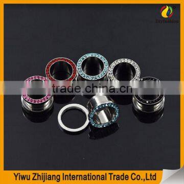 Stainless Steel Multi-Colored Single Row Gem Screwd Flesh Tunnel Ear Tunnels