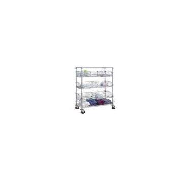 Chrome Wire Shelving Cart with Wire Bins