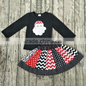 Yawoo black top with santa embroidery and skirts sets kids unique christmas clothing