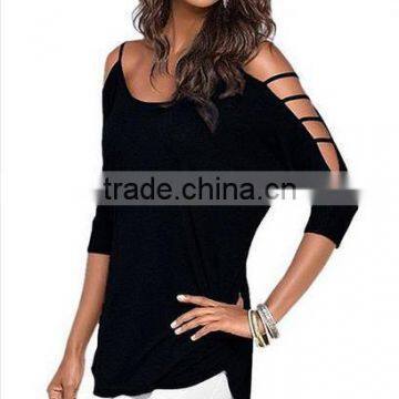 Women's 100% Cotton Comfort Colors TShirts in Bulk Hollowed Out Shoulder Three Quarter Sleeve photo-6