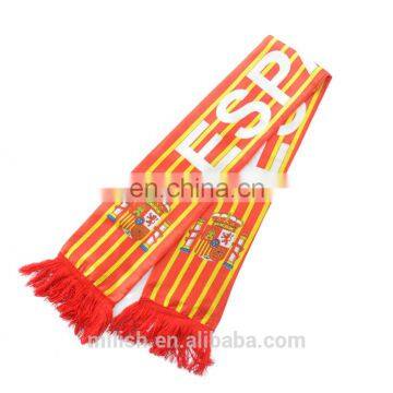 SC-0027 Acrylic soccer scarf custom print knitted jacquard Espana Spain football fan scarf